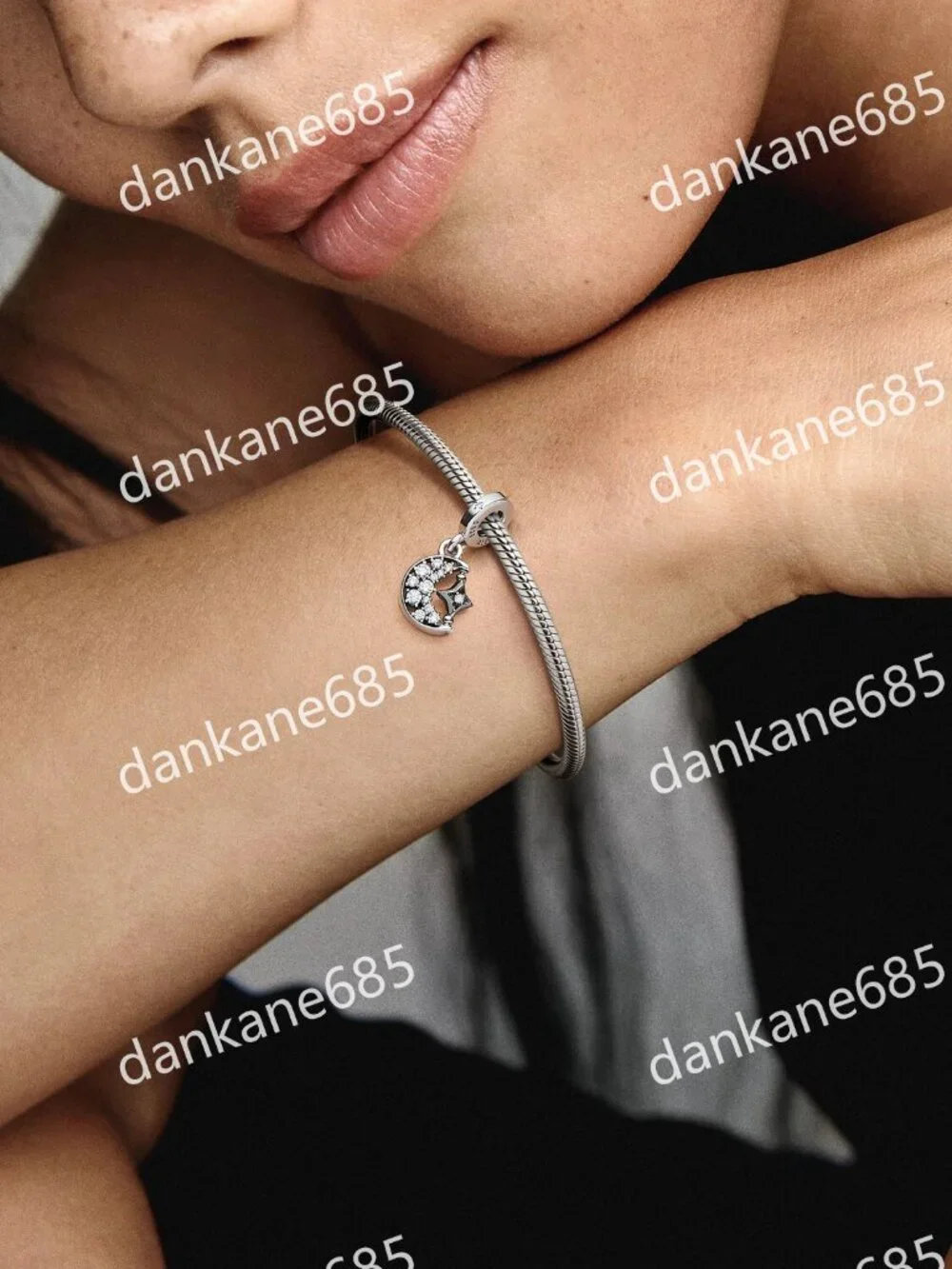 Pandora Sparkling Crescent Moon & Spinnable Star Dangle Charm